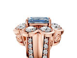 Rose gold Fancy Blue Emerald  Brilliant Flower Halo Diamond Split Shank Ring_86