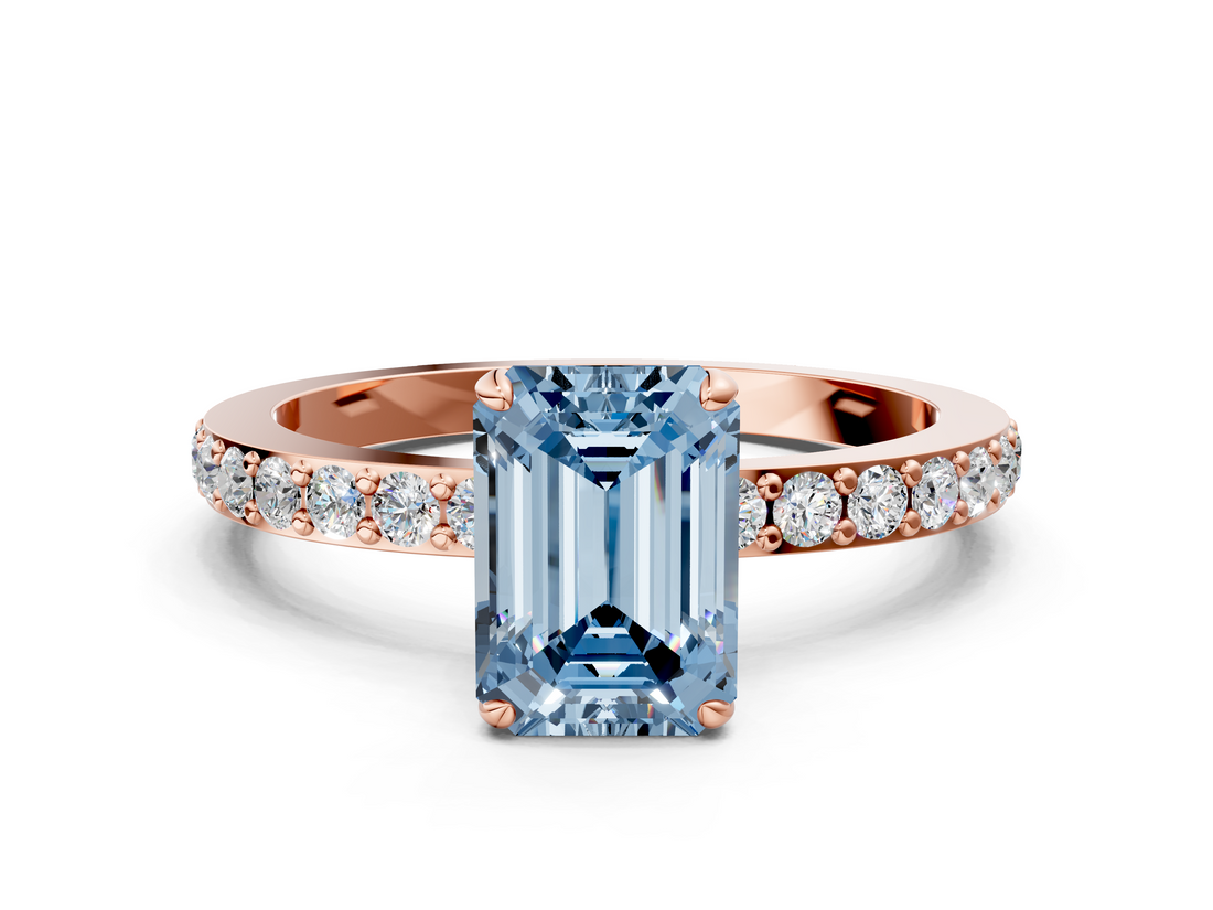 Rose gold Fancy Blue Emerald  Brilliant Pavé Band Solitaire with Four-Prong Setting_41