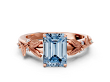Rose gold Fancy Blue Emerald  Brilliant Solitaire with Leaf Motif Band and Four-Prong Setting_61