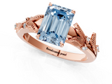 Rose gold Fancy Blue Emerald  Brilliant Solitaire with Leaf Motif Band and Four-Prong Setting_62