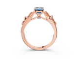 Rose gold Fancy Blue Emerald  Brilliant Solitaire with Leaf Motif Band and Four-Prong Setting_64