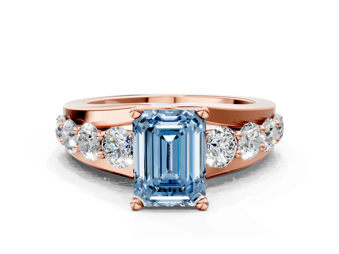 Rose gold Fancy Blue Emerald  Brilliant Solitaire with Side Stones on a Pave Band and Four-Prong Setting_37