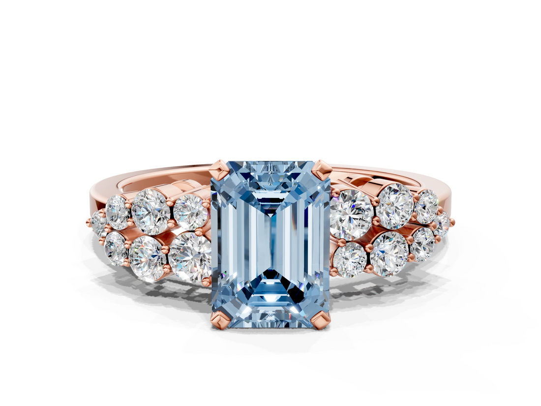 Rose gold Fancy Blue Emerald  Cluster Diamond Engagement Ring with Pavé Band and Four-Prong Setting_31