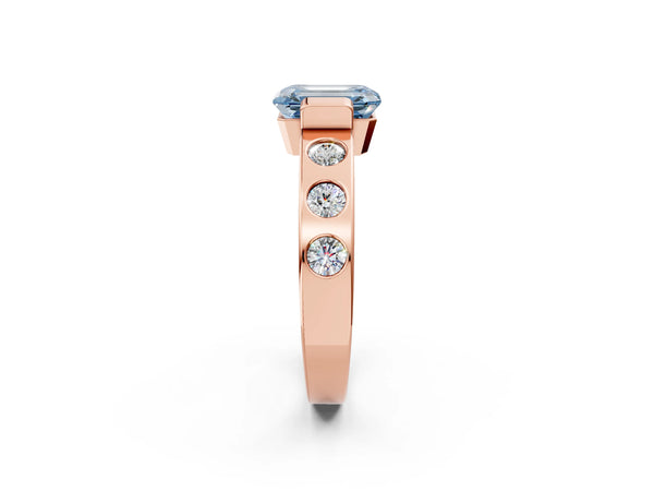 Rose Gold Emerald Cut Tension Style Engagement Ring Setting for Fancy Blue Center