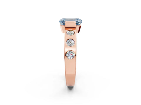 Rose gold Fancy Blue Emerald Cut Brilliant Channel-Set Diamond Ring with Bezel Prong Setting_2