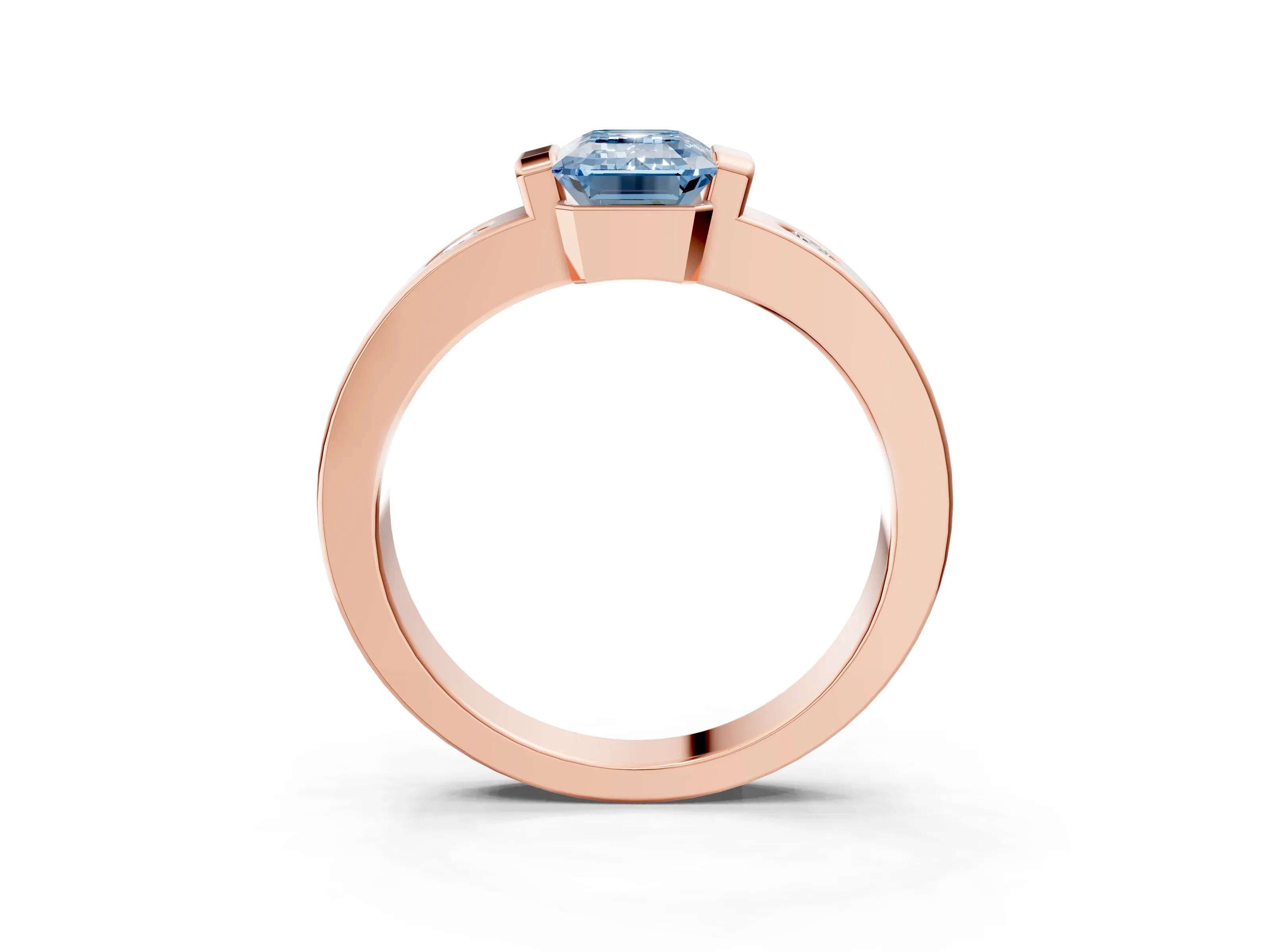 Rose gold Fancy Blue Emerald Cut Brilliant Channel-Set Diamond Ring with Bezel Prong Setting_3