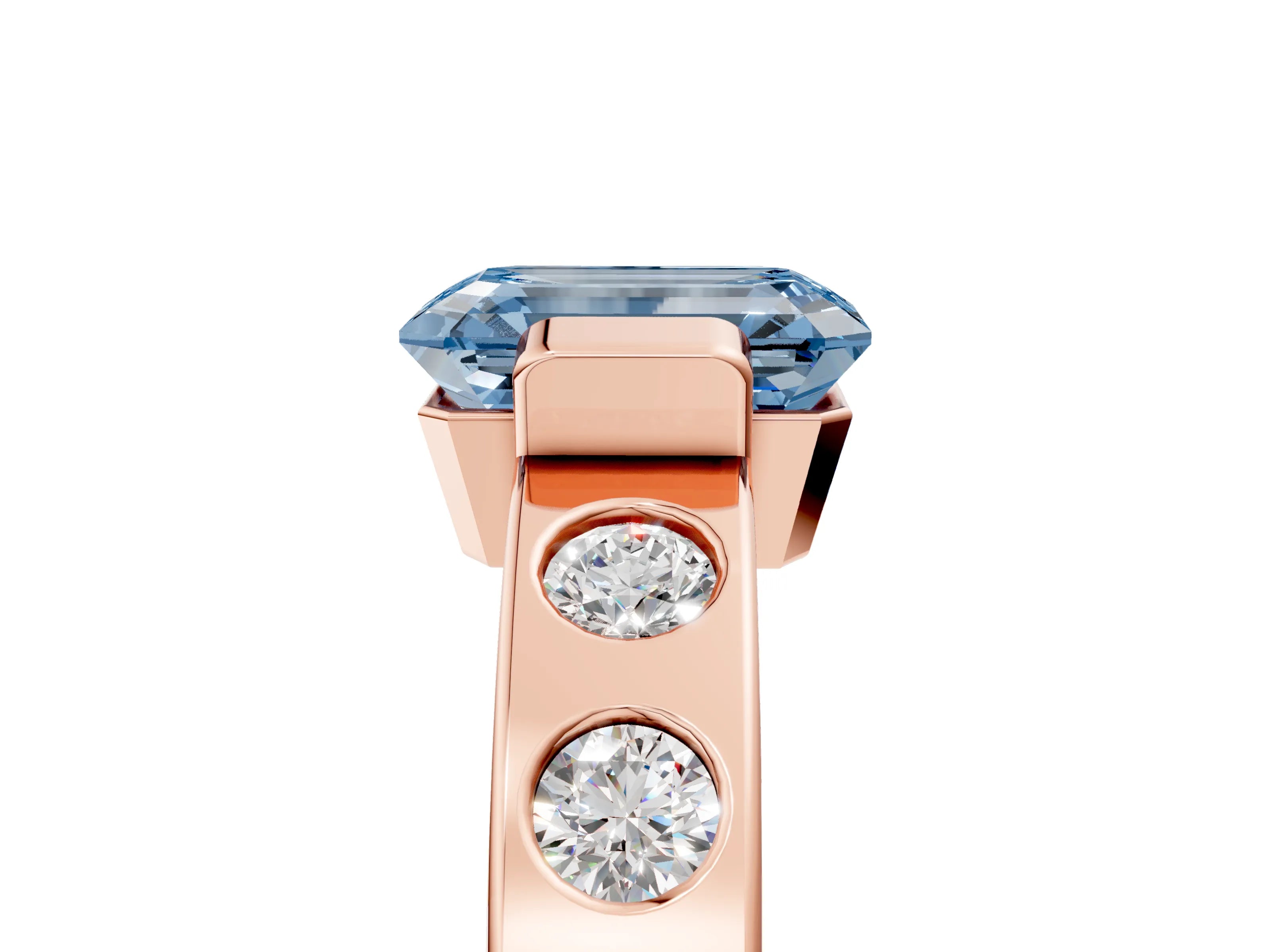 Rose gold Fancy Blue Emerald Cut Brilliant Channel-Set Diamond Ring with Bezel Prong Setting_5