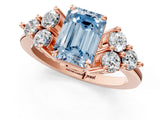 Rose gold Fancy Blue Emerald Cut Brilliant Diamond Cluster Accent Solitaire Ring with Prong Setting_1