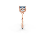 Rose gold Fancy Blue Emerald Cut Brilliant Diamond Cluster Accent Solitaire Ring with Prong Setting_2