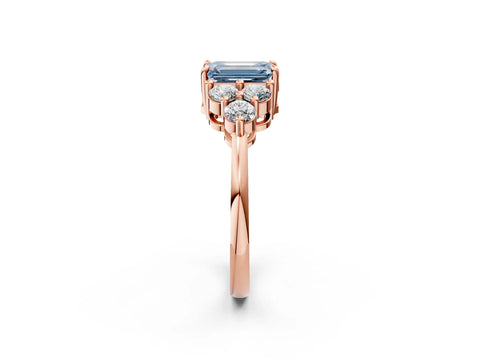 Rose gold Fancy Blue Emerald Cut Brilliant Diamond Cluster Accent Solitaire Ring with Prong Setting_2