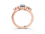 Rose gold Fancy Blue Emerald Cut Brilliant Diamond Cluster Accent Solitaire Ring with Prong Setting_3
