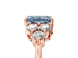 Rose gold Fancy Blue Emerald Cut Brilliant Diamond Cluster Accent Solitaire Ring with Prong Setting_5