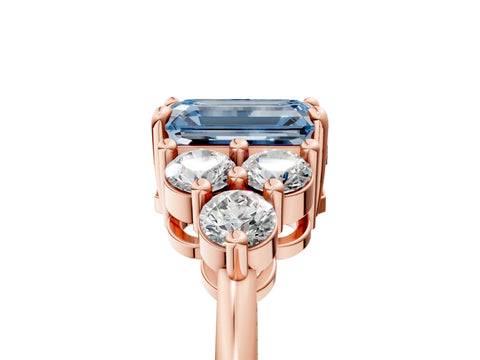 Rose gold Fancy Blue Emerald Cut Brilliant Diamond Cluster Accent Solitaire Ring with Prong Setting_5