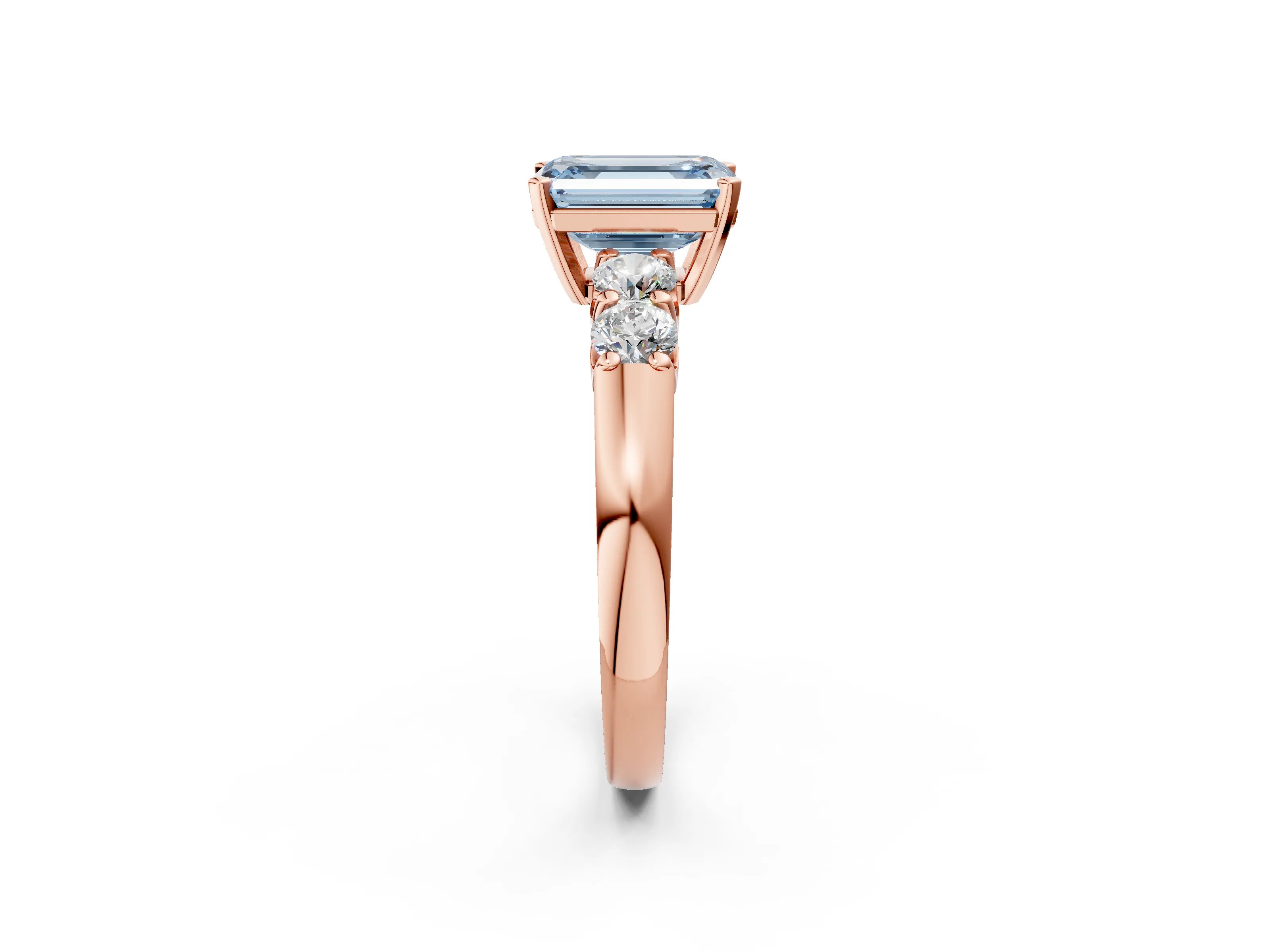 Rose gold Fancy Blue Emerald Cut Brilliant Diamond Five-Stone Engagement Ring with Prong Setting on a Classic Band_5