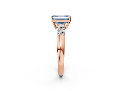 Rose gold Fancy Blue Emerald Cut Brilliant Diamond Five-Stone Engagement Ring with Prong Setting on a Classic Band_5