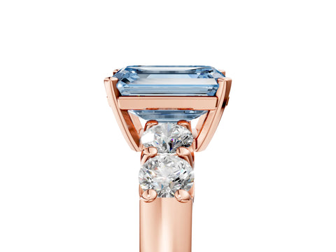 Rose gold Fancy Blue Emerald Cut Brilliant Diamond Five-Stone Engagement Ring with Prong Setting on a Classic Band_8