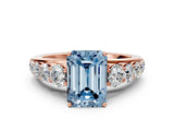 Rose gold Fancy Blue Emerald Cut Brilliant Diamond Pavé Band with Six-Prong Setting