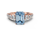 Rose gold Fancy Blue Emerald Cut Brilliant Diamond Pavé Band with Six-Prong Setting_12