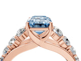 Rose gold Fancy Blue Emerald Cut Brilliant Diamond Pavé Band with Six-Prong Setting_16