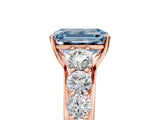 Rose gold Fancy Blue Emerald Cut Brilliant Diamond Pavé Band with Six-Prong Setting_17