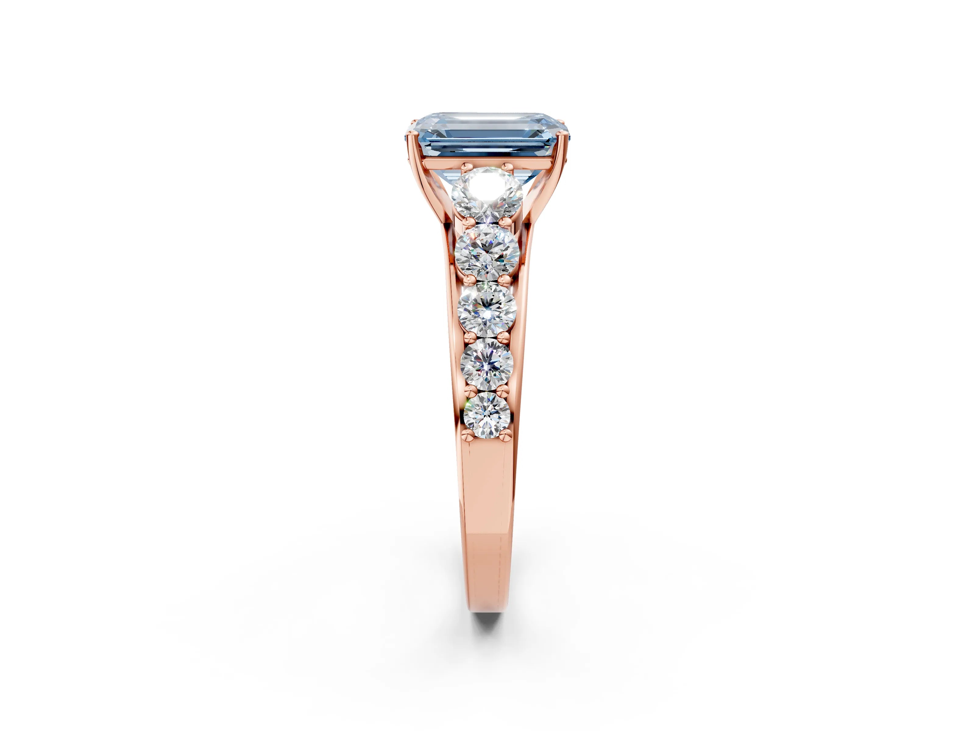 Rose gold Fancy Blue Emerald Cut Brilliant Diamond Pavé Band with Six-Prong Setting_2