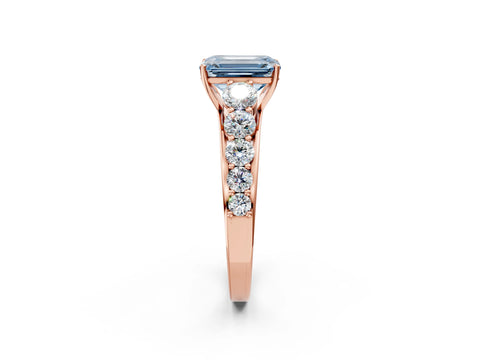 Rose gold Fancy Blue Emerald Cut Brilliant Diamond Pavé Band with Six-Prong Setting_2