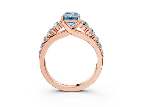 Rose gold Fancy Blue Emerald Cut Brilliant Diamond Pavé Band with Six-Prong Setting_3
