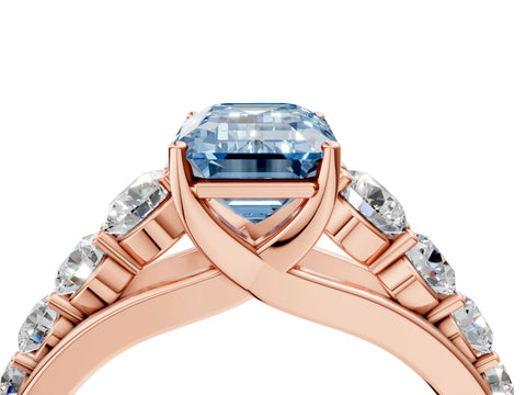 Rose gold Fancy Blue Emerald Cut Brilliant Diamond Pavé Band with Six-Prong Setting_4