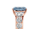 Rose gold Fancy Blue Emerald Cut Brilliant Diamond Pavé Band with Six-Prong Setting_5
