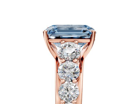 Rose gold Fancy Blue Emerald Cut Brilliant Diamond Pavé Band with Six-Prong Setting_5