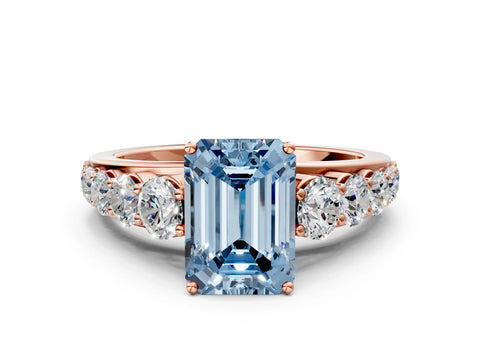 Rose gold Fancy Blue Emerald Cut Brilliant Diamond Pavé Band with Six-Prong Setting