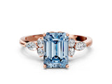 Rose gold Fancy Blue Emerald Cut Brilliant Diamond Solitaire Ring with Pear Side Stones and Four-Prong Setting_3