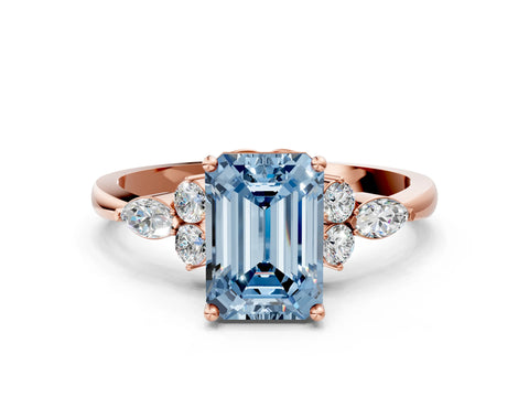Rose gold Fancy Blue Emerald Cut Brilliant Diamond Solitaire Ring with Pear Side Stones and Four-Prong Setting_3