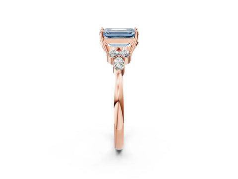 Rose gold Fancy Blue Emerald Cut Brilliant Diamond Solitaire Ring with Pear Side Stones and Four-Prong Setting_5