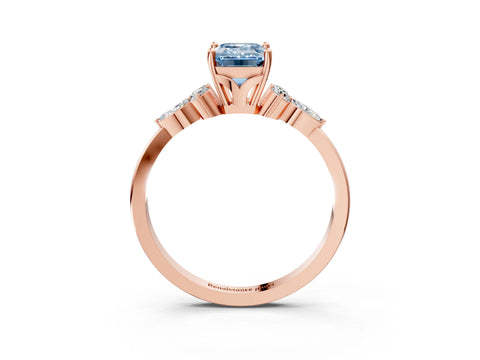 Rose gold Fancy Blue Emerald Cut Brilliant Diamond Solitaire Ring with Pear Side Stones and Four-Prong Setting_6