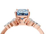 Rose gold Fancy Blue Emerald Cut Brilliant Diamond Solitaire Ring with Pear Side Stones and Four-Prong Setting_7