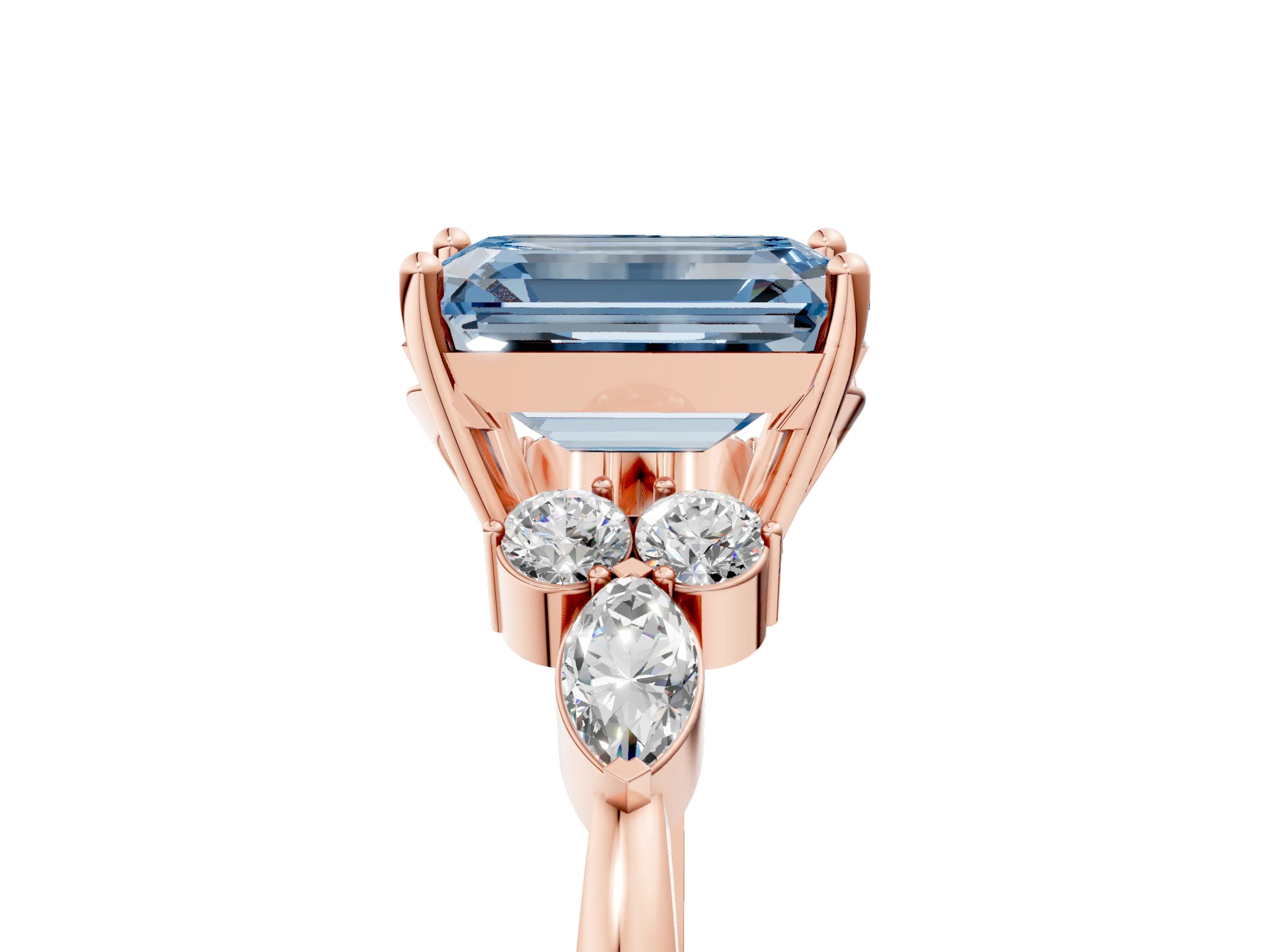 Rose gold Fancy Blue Emerald Cut Brilliant Diamond Solitaire Ring with Pear Side Stones and Four-Prong Setting_8