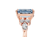 Rose gold Fancy Blue Emerald Cut Brilliant Diamond Solitaire Ring with Pear Side Stones and Four-Prong Setting_8