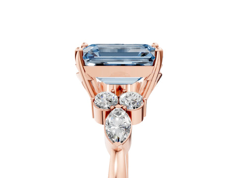 Rose gold Fancy Blue Emerald Cut Brilliant Diamond Solitaire Ring with Pear Side Stones and Four-Prong Setting_8