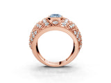 Rose gold Fancy Blue Emerald Cut Brilliant Halo Pave Diamond Milgrain Ring_3