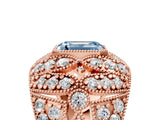Rose gold Fancy Blue Emerald Cut Brilliant Halo Pave Diamond Milgrain Ring_5