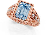 Rose gold Fancy Blue Emerald Cut Brilliant Milgrain Filigree Diamond Ring with Square Prong Setting_1