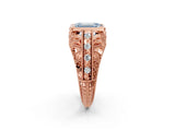 Rose gold Fancy Blue Emerald Cut Brilliant Milgrain Filigree Diamond Ring with Square Prong Setting_2