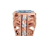 Rose gold Fancy Blue Emerald Cut Brilliant Milgrain Filigree Diamond Ring with Square Prong Setting_5