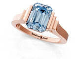 Rose gold Fancy Blue Emerald Cut Brilliant Solitaire Diamond Ring with Channel Set Band and Bar Prong Setting_1