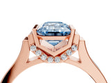 Rose gold Fancy Blue Emerald Cut Brilliant Solitaire Diamond Ring with Channel Set Band and Bar Prong Setting_4