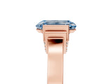 Rose gold Fancy Blue Emerald Cut Brilliant Solitaire Diamond Ring with Channel Set Band and Bar Prong Setting_5