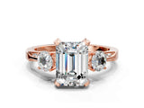 Rose gold Fancy Blue Emerald Cut Brilliant Three-Stone Diamond Ring with Pavé Band and Four-Prong Setting_3