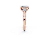 Rose gold Fancy Blue Emerald Cut Brilliant Three-Stone Diamond Ring with Pavé Band and Four-Prong Setting_5