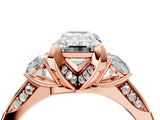 Rose gold Fancy Blue Emerald Cut Brilliant Three-Stone Diamond Ring with Pavé Band and Four-Prong Setting_7